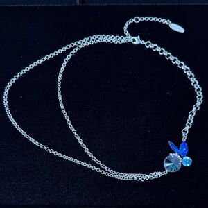 JOOMI LIM Silver Necklace Blue Crystal Accents Asymmetrical Double Chain Goth